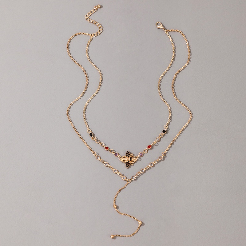 Kalung Rantai Rumbai Multilayer Aksen Lebah Warna-Warni