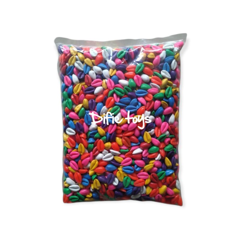 1 kilo (-+1300 pcs ) kuwuk plastik warna biji congklak biji kerang plastik