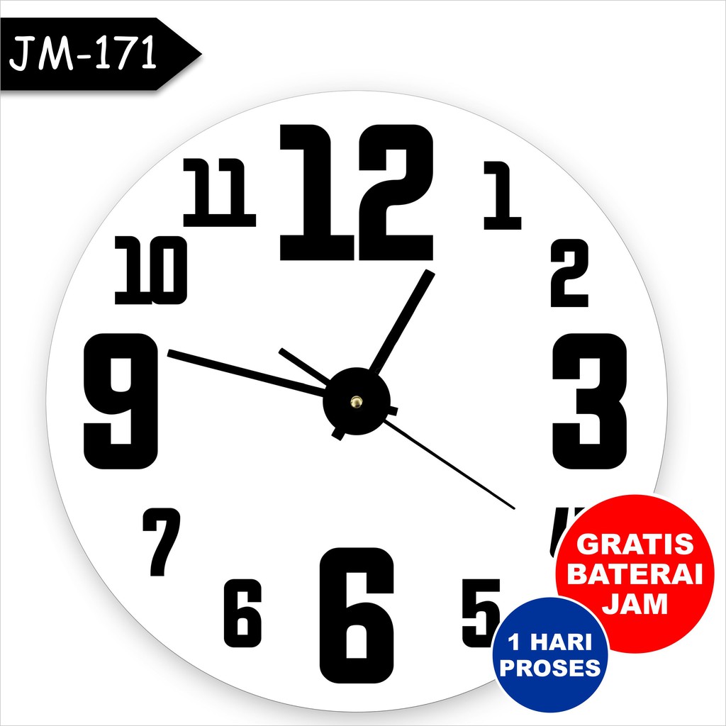 Jam Dinding Kamar Ruangan Tidur Laki Cowok Hitam Putih Lucu Keren Unik Kayu Murah Analog Angka Besar