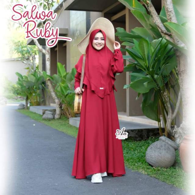 Salwa dress by Aden hijab gamis merah baby pink peach ruby