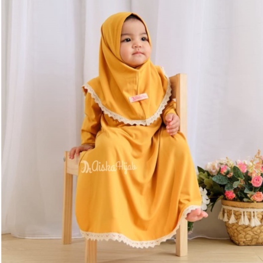 Gamis Bayi Perempuan Daily Lace Reborn/ Gamis Pompom Cantik Usia Newborn 0-5 Tahun/ Gamis Anak Bayi Perempuan