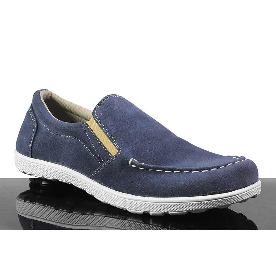 Sepatu Selop Pria Kickers Askos Navy Suede Slop Formal Kasual Kerja Slip On Santai Fashion Laki