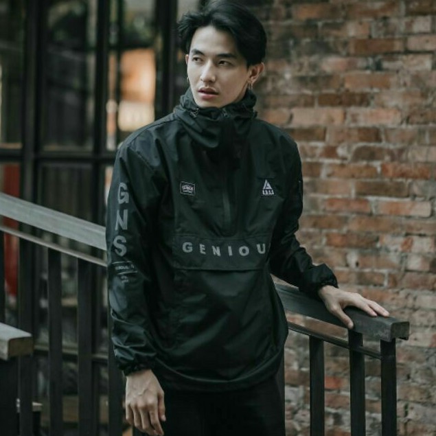 GENIOUS Full Hitam Jaket Cougle Jaket Parasut Jaket Pria Jaket Outdoor