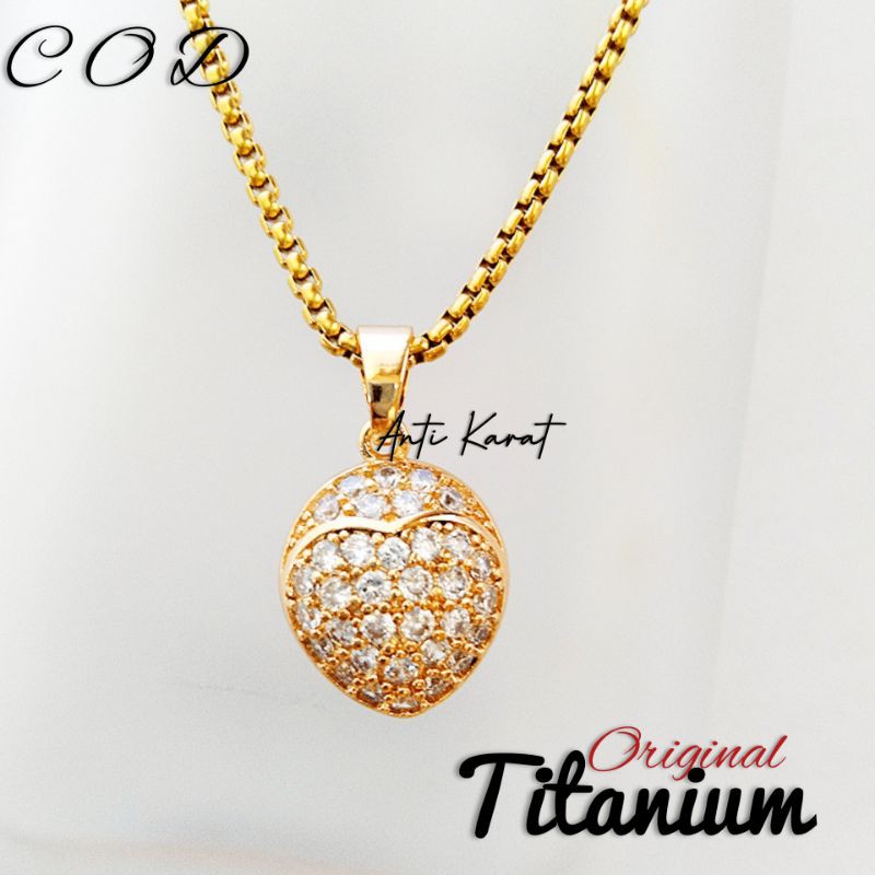 Kalung Titanium Wanita Terbaru Plus Liontin Cembung Anti Karat Anti Luntur Anti Alergi