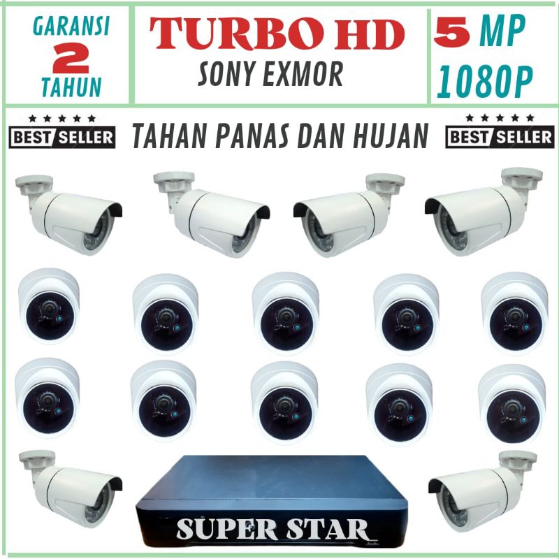 paket cctv 16 chanel 16 kamera 5mp ic sony turbo hd anti air