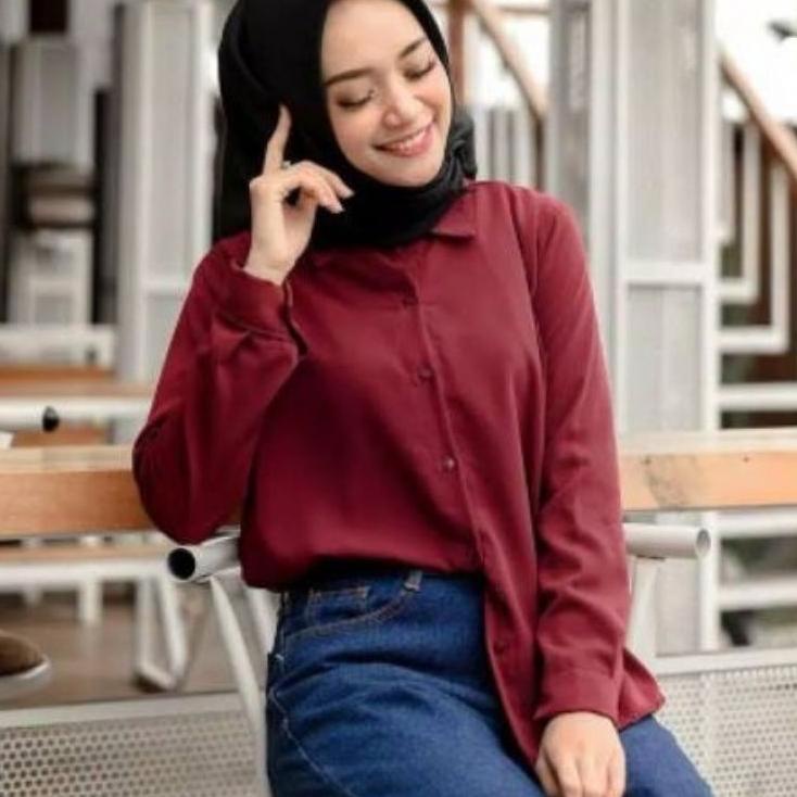 Rekomendasi Baju Kemeja Polos Kerja Kantor Atasan Wanita Lengan PANJANG Karet Cewek Remaja Warna Put