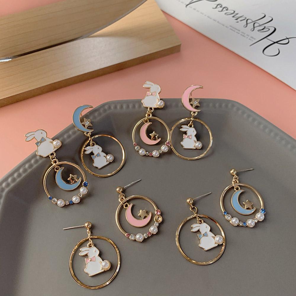 NEEDWAY Needway Anting Asimetris Manis Ins Pink Moon Korea Enamel