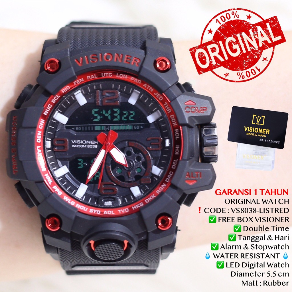 Jam tangan VISIONER ORIGINAL anti air FREE BOX garansi 1 tahun free baterai cadangan VS001