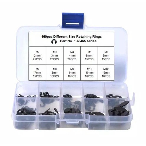 Set 160Pcs Carbon Spring Steel E-clip Snap Ring Assortment Retaining