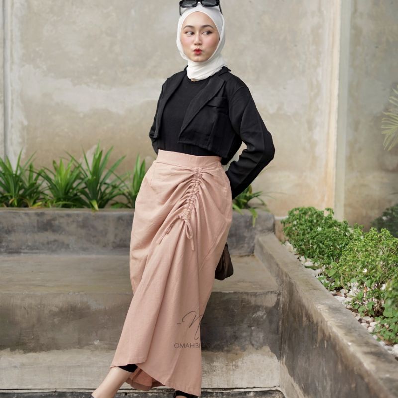 Haura skirt - korean skirt / Rok serut Linen import