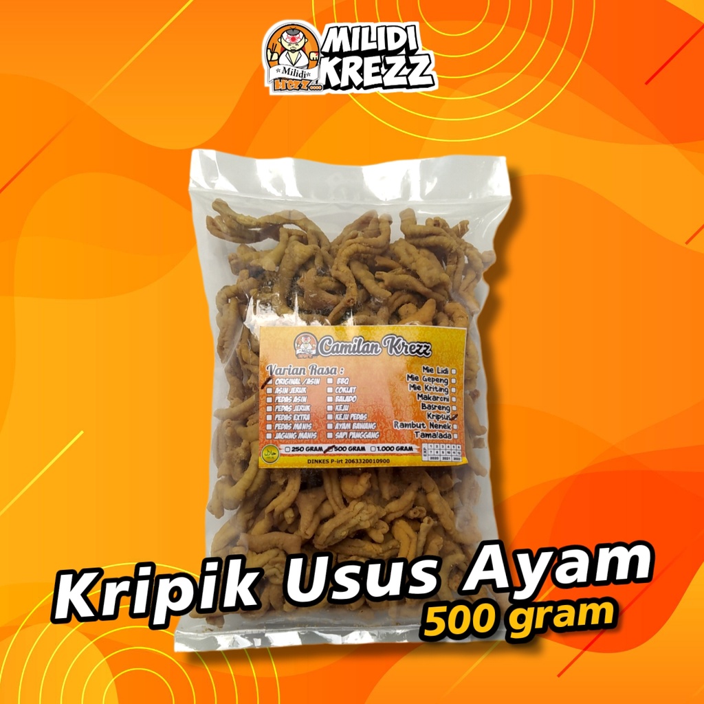 

Keripik Usus Ayam 500gr Kripsus Cemilan Milidikrezz