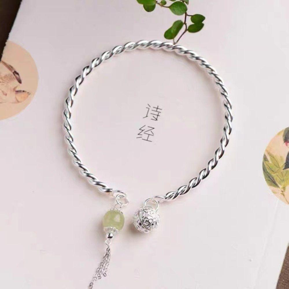 Needway Hetian Chalcedony Gelang Retro Craft Lady Cincin Satu Langkah Sekaligus Gaya China Ringan Mewah Temperamen Bell Gelang