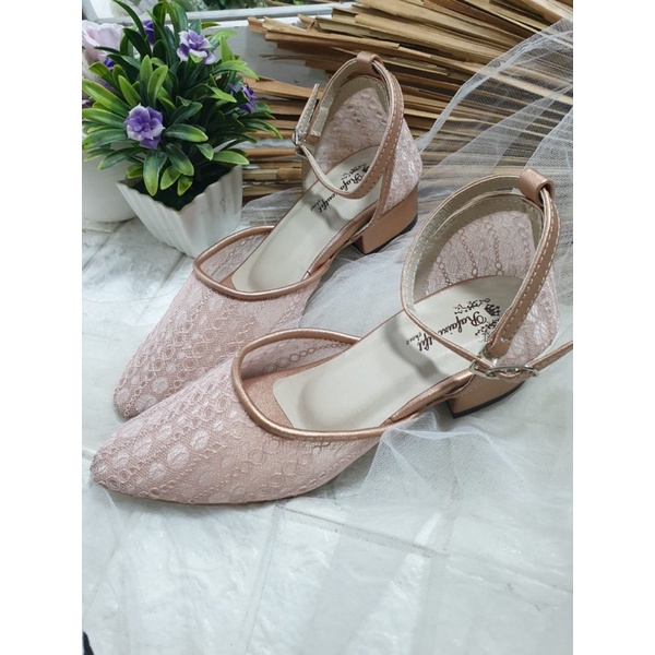 sepatu Ismi rosegold tali tinggi 3cm bahan