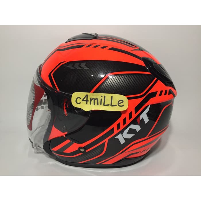 TERBARU DAN MURAH HELM KYT KYOTO SUPER FLUO CARBONIZER 01 RED FLUO HALF FACE ,