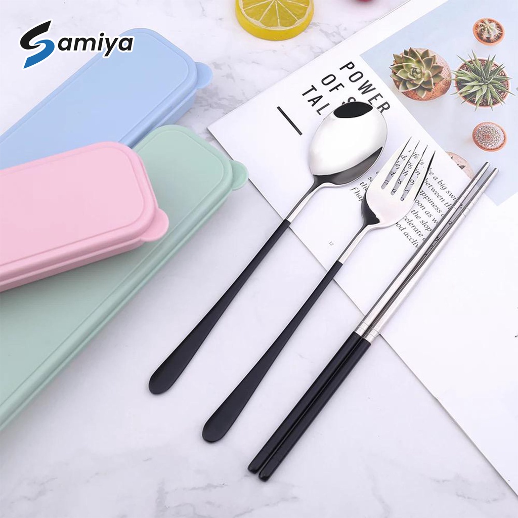 spoon fork chopstick korea stainless 304 silver series color handle / sendok garpu sumpit korea set