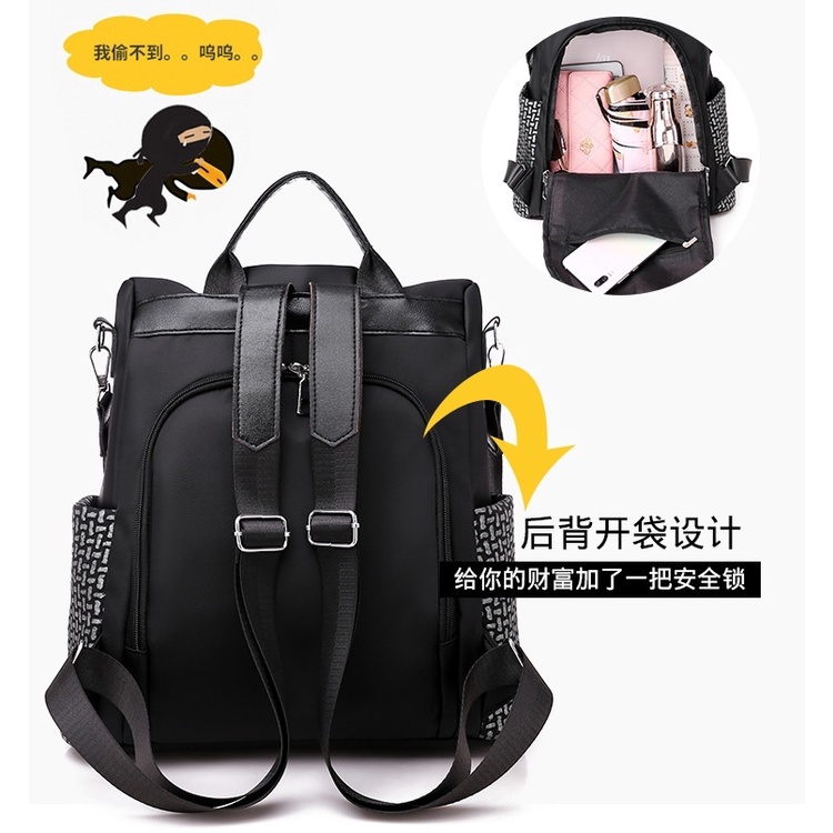 TAS RANSEL WANITA HITAM IMPORT BACKPACK GENDONG PUNGGUNG KOREA SEKOLAH KERJA BATAM LANDINA TA350B5