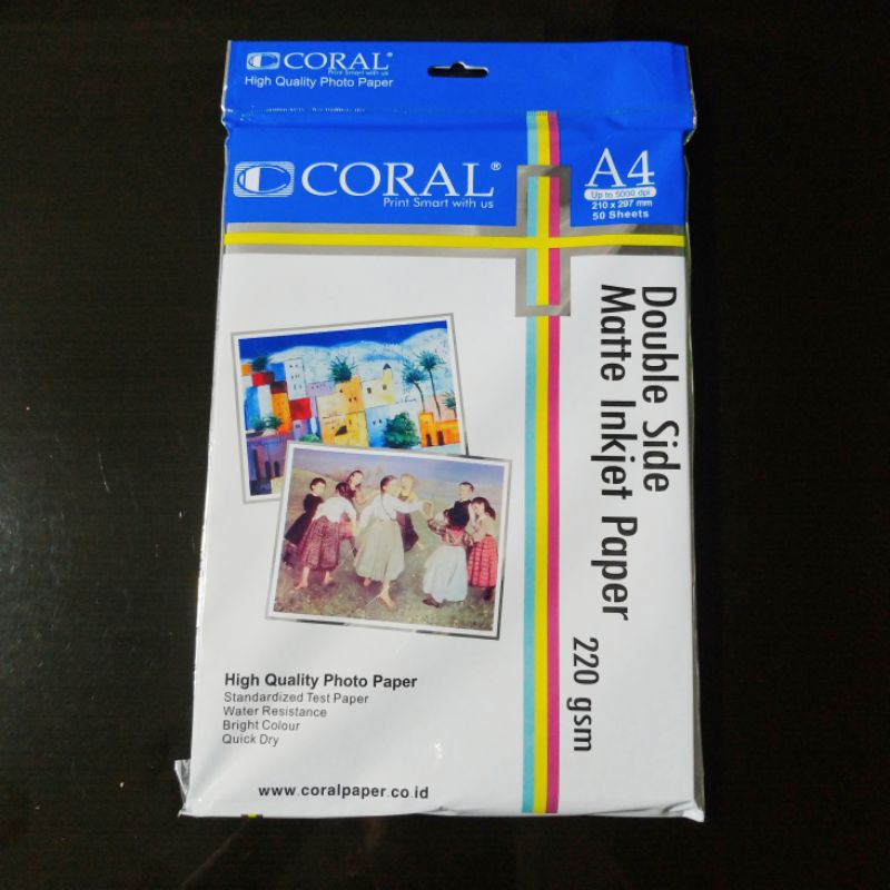

Kertas Inkjet A4 220 gsm Dua Sisi / Coral Double Side Matte Inkjet Paper
