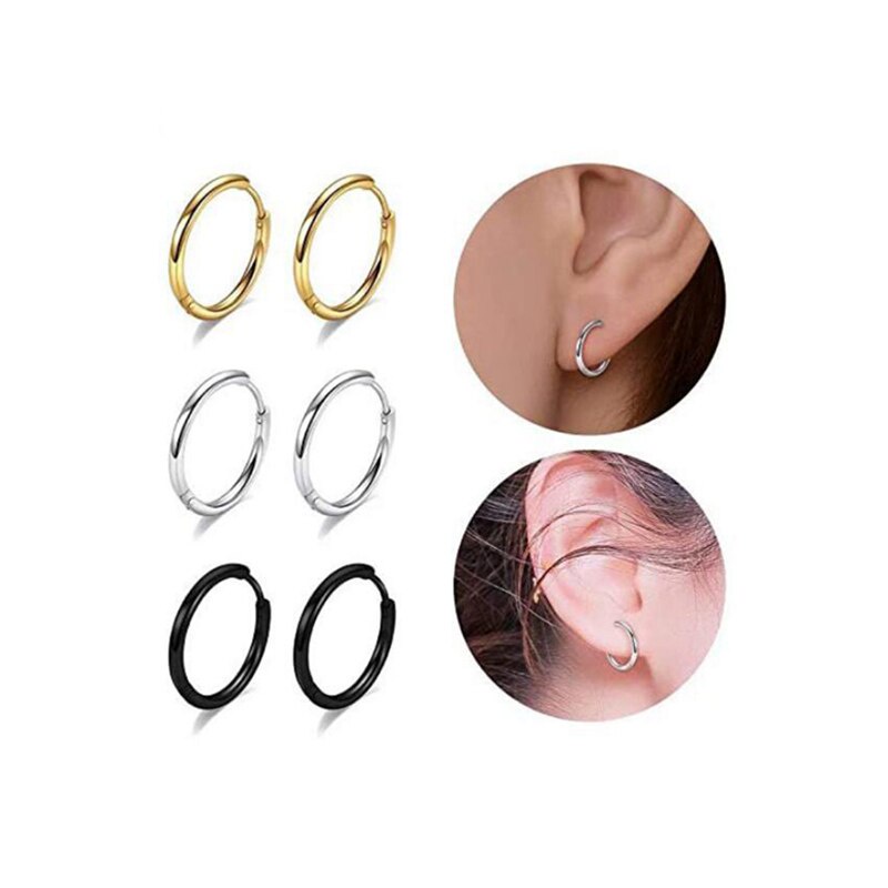 1 psc Wanita/Pria Stainless Steel Kecil Anting-Anting Lingkaran Tindik Tulang Rawan Telinga Tragus Sederhana Lingkaran Tipis Hypoallergenic Telinga Gesper