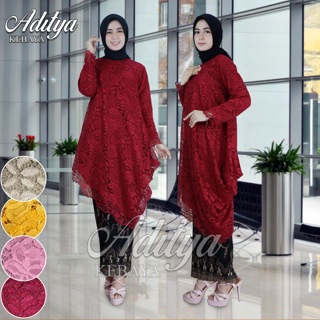 SAD&gt; set kebaya tunik mereng / kebaya modern / tunik brukat pesta model mereng - bahan brukat import