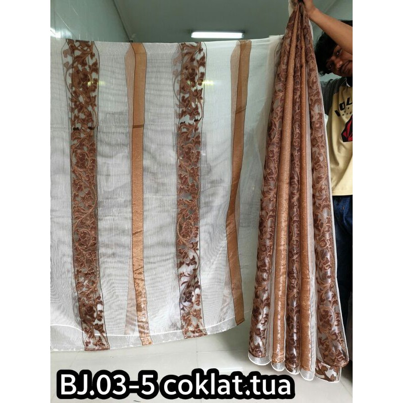 Kain vitrage meteran vitrase terbaru gordyn korden gorden tirai organdi batik BJ.03 (bahan tipis)