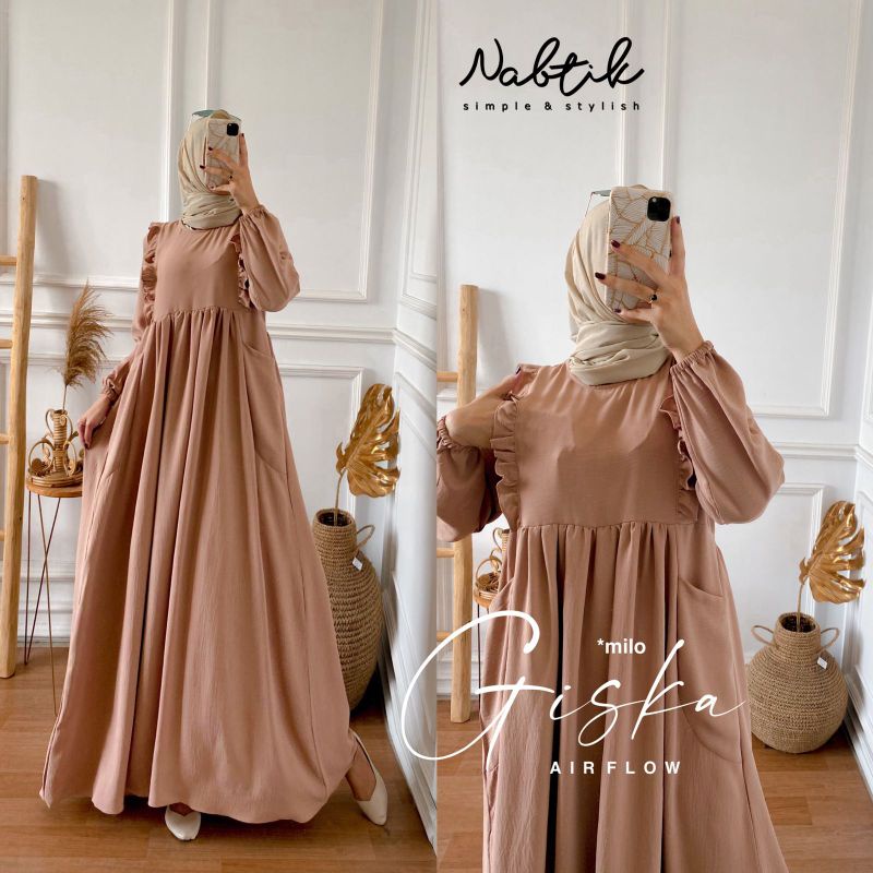 Giska Gamis NABTIK bahan Airflow Ld 110 Gamis polos Termurah