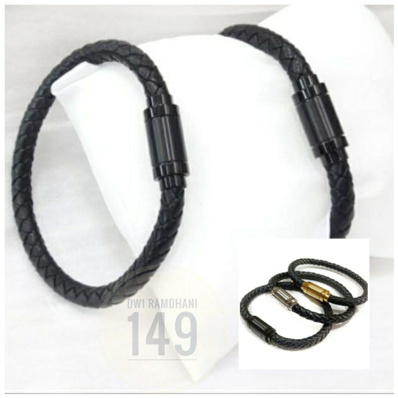 Gelang Kulit pria wanita Kepang magnetic aksesoriess tahan karat