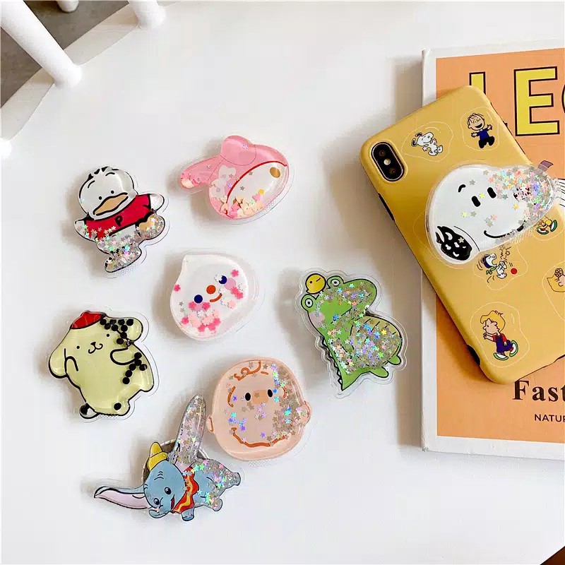 [IMPOR] Fashion Fair - POP SOCKET QUICKSAND GLITER DESAIN KARTUN CUTE PHONE HOLDER EXPANDING