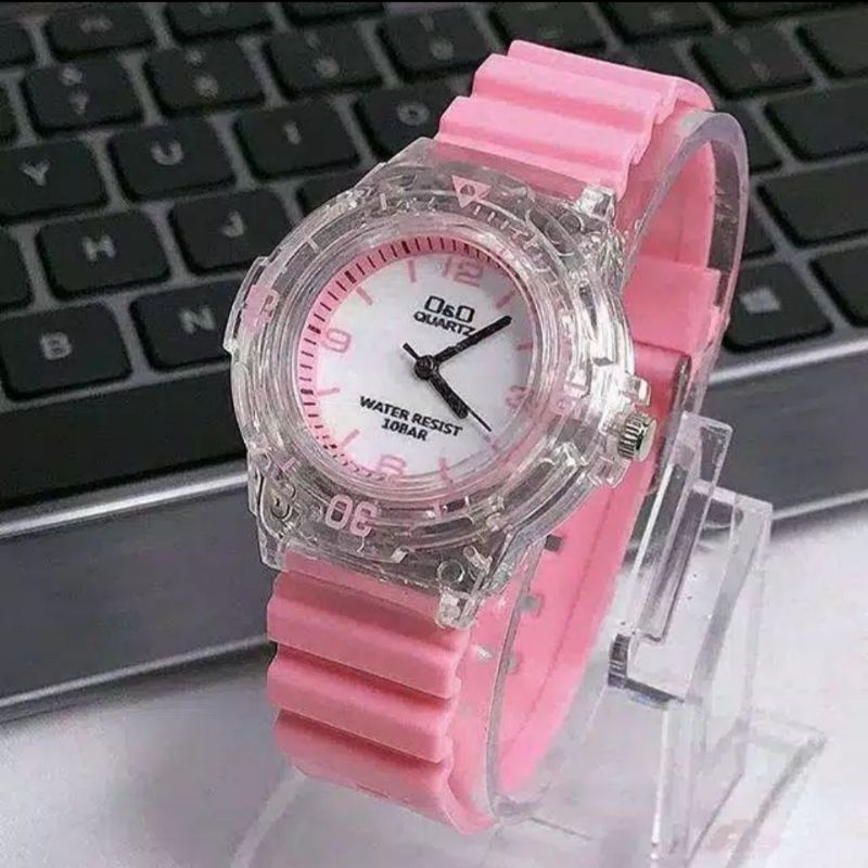 JAM TANGAN WANITA CEWEK QQ JELLY QnQ TRANSPARANT ANALOG MURAH WARNA