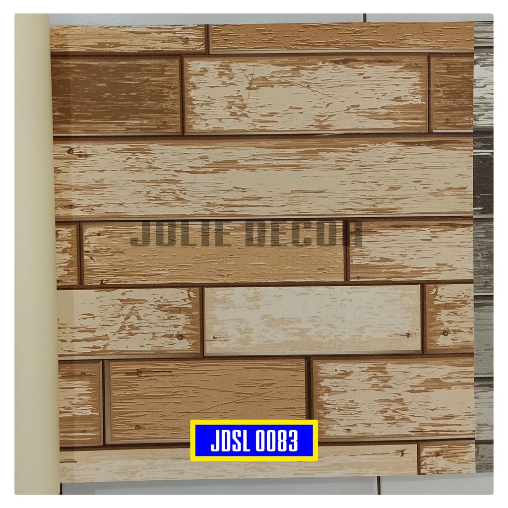Wallpaper Dinding Vinyl Motif Kayu Palet Kasar Oranye Coklat Cream
