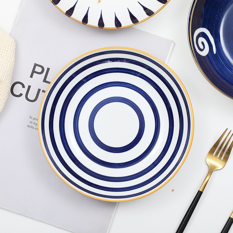 [P 18] PIRING JAPAN STYLE KERAMIK PORSELEN PORCELIN BULAT MODERN 7.5 INCI TEBAL TERBARU SAJI MAKAN-B CIRCLE STYLE