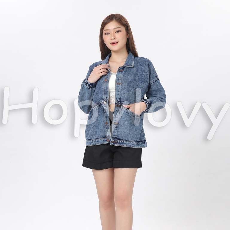 Jaket Jeans Tebal Oversize Wanita Lengan Manset Sava Carbera | Jaket Jeans Wanita Hype Tangan Karet