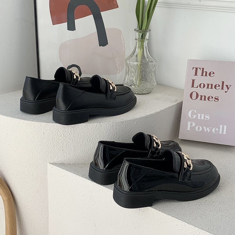 LUMMYSHOP SEPATU WANITA UNITY CHAIN LOAFERS BLACK IMPORT PREMIUM