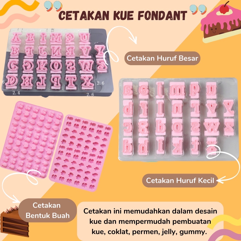 Cetakan Kue Alphabet Besar Kecil Plastik Fondant Kue Cookie Cetakan Jelly Silikon Motif Buah