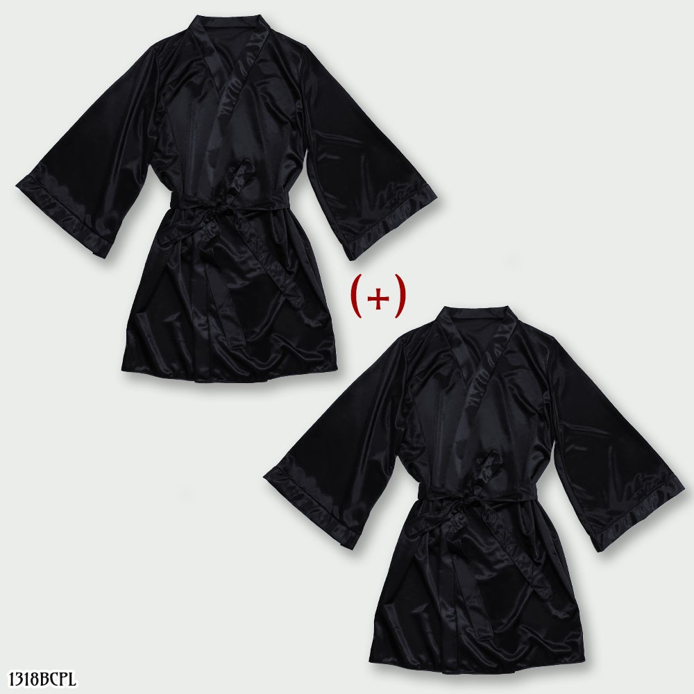 FOLVA kimono baju tidur couple satin 1318BCPL hitam all size