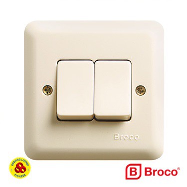 Broco Saklar Seri 2 Gang 1 Way New Gee Cream Sakelar Double