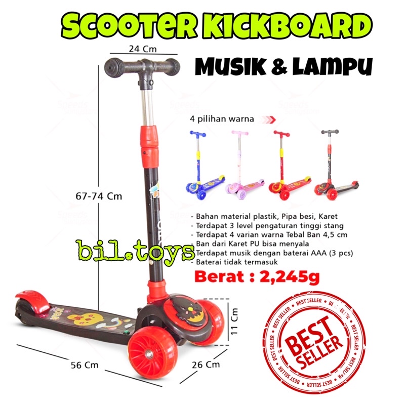 MAINAN ANAK KICKBOARD SCOOTER SKUTER ANAK / OTOPED MUSIK ANAK RODA 3 PMB ST06 SKUTER MURAH ST 06