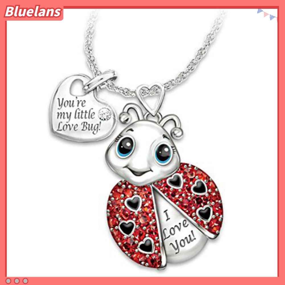 Bluelans Women Rhinestone Inlaid Ladybug Heart Letter Pendant Chain Necklace Jewelry Gift