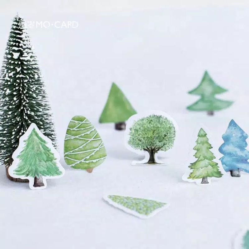 

Sticker Hutan Cemara - Stiker Pohon natal - Sracpbook diary - memo sticky notes - snowy Forest