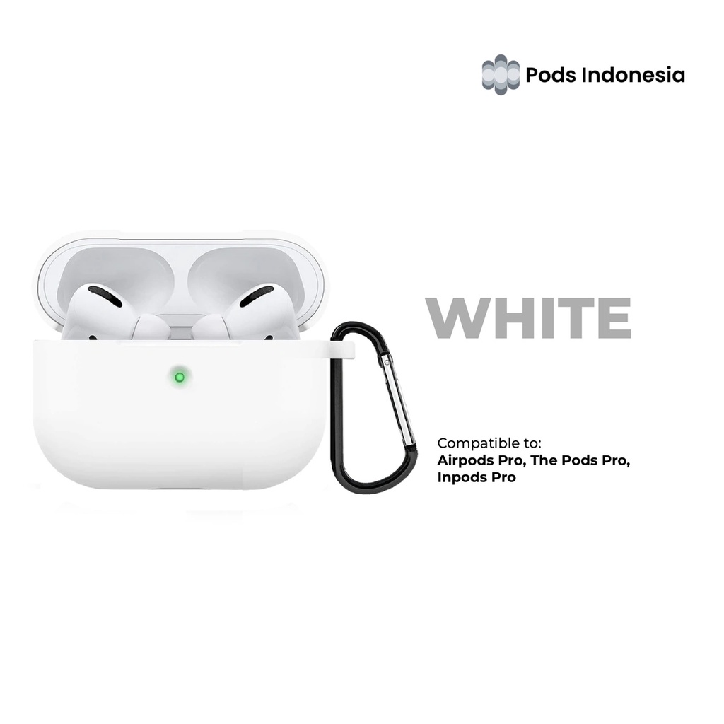 Case / Casing Airpods Pro  (Premium Silicone Softcase + Free Hook) by Pods Indonesia-White