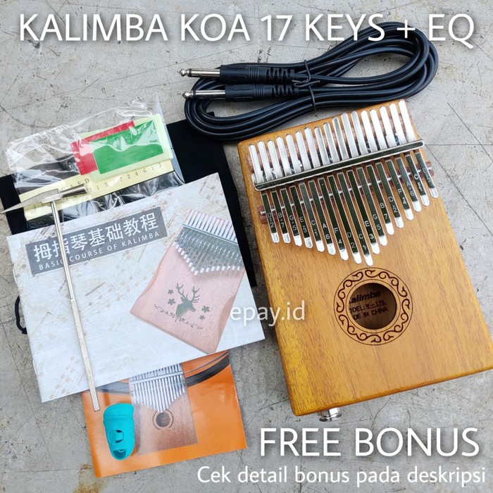 Kalimba 17 Keys - Eq Solid Wood Acacia Natural Mbira Free Bonus