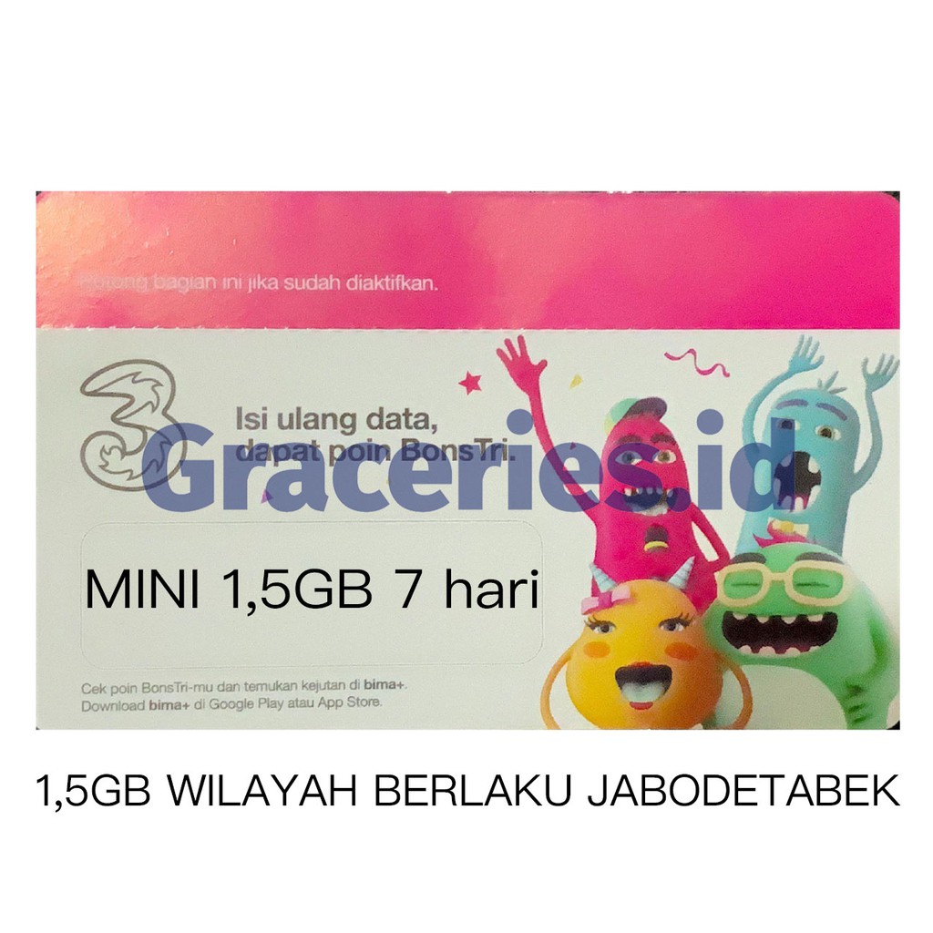 Voucher TRI 1,5GB 7 HARI MINI 2 JABODETABEK UNLIMITED YOUTUBE/VIU/NETFLIX