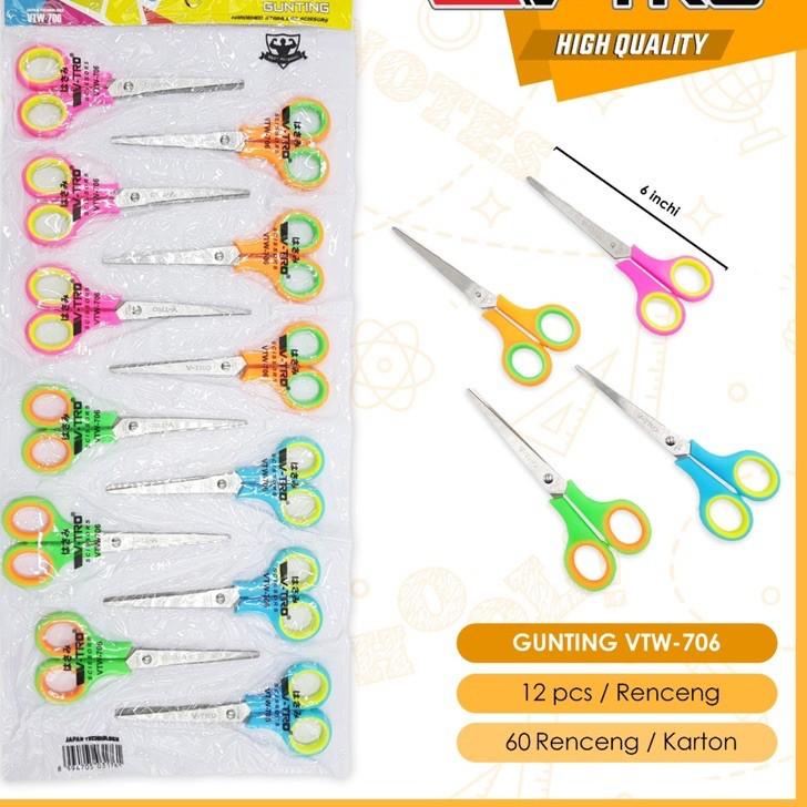 

✨PROMO (HARGA 1 RENTENG BESAR=12pcs) Gunting BESAR gagang warna,alat potong,scissors produck terbaik