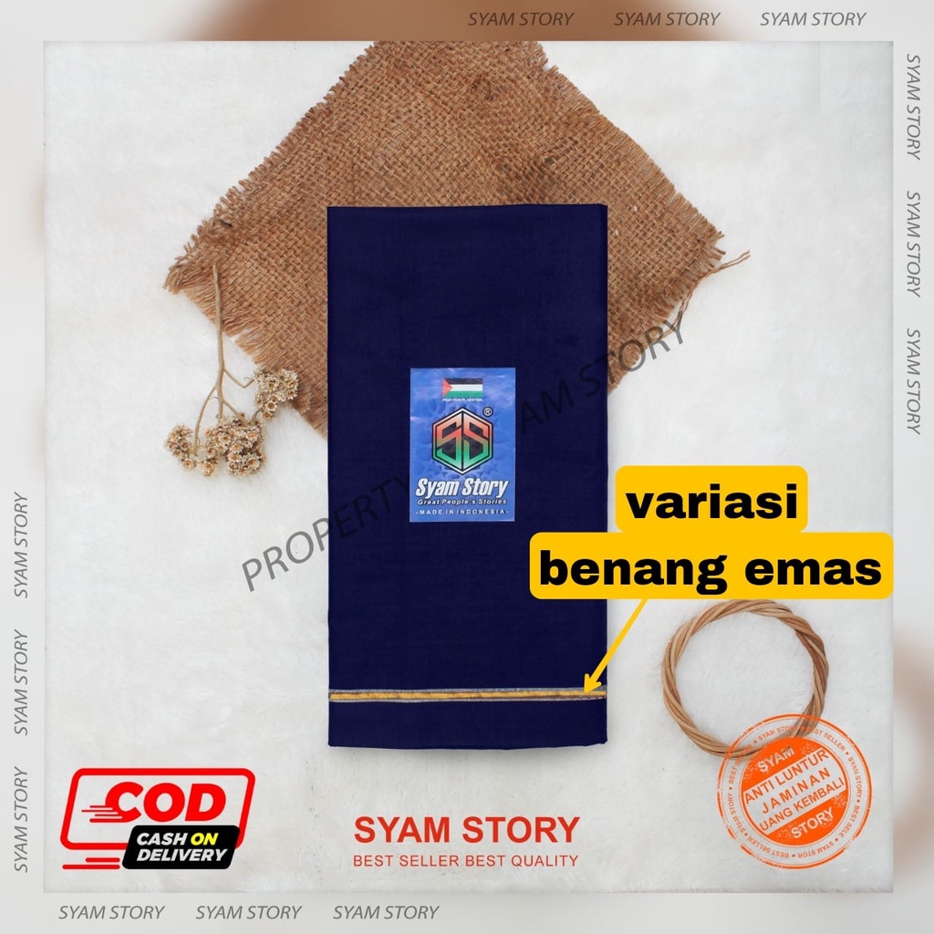 Sarung Polos Sarung Premium STD / Sarung Polos Syam Original Strip Benang Emas