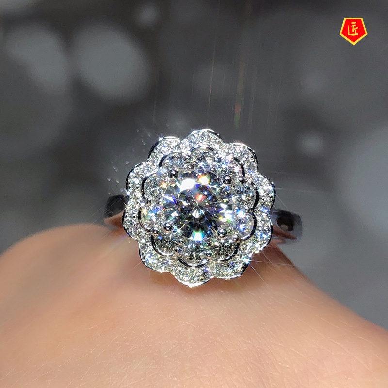 [Ready Stock]Double Layer Flower 1 Karat Moissanite Ring