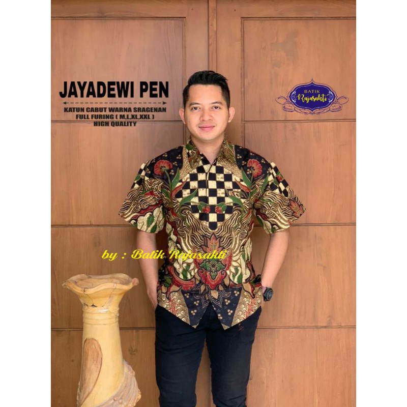 Hem Batik Lengan Pendek Pria Batik Pria Hitam Lengan Pendek JAYADEWI PEN