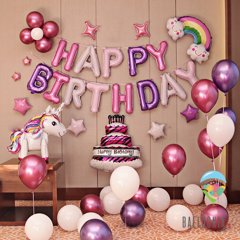 SET Balon Foil Birthday Unicorn Chrome | Dekorasi Ulang