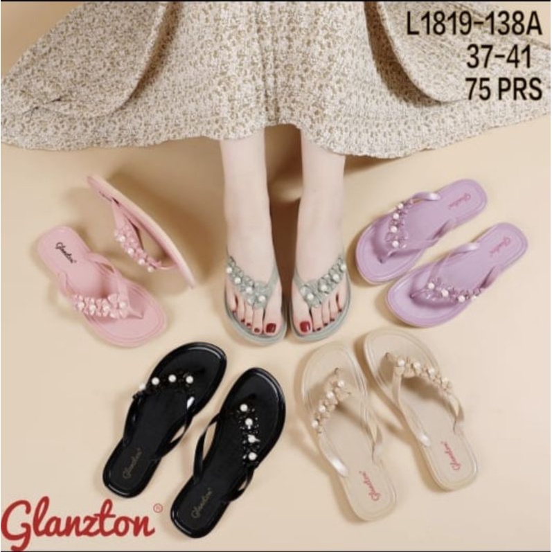 SANDAL JEPIT MUTIARA WANITA WARNA SEMBUR MIX PELANGI DEWASA PEREMPUAN BAHAN KARET JELLY GLANZTON 1931-10B