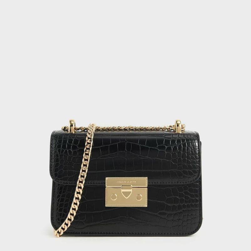 12.12 SALE | CK Croc-Effect Chain Strap Crossbody Bag