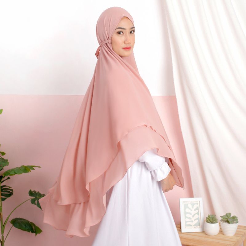 Khimar syar'i dua layer sifon arab, jilbab susun sifon silky