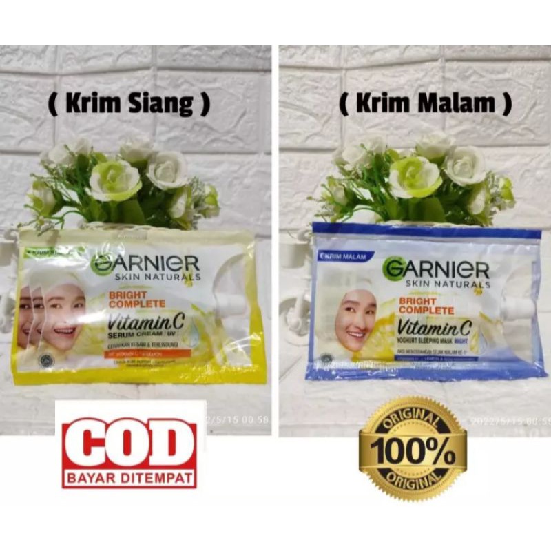 Krim Garnier Light / Bright Complete Day Serum Cream UV | Night Cream 7ml Sachet | Krim Siang & Mala